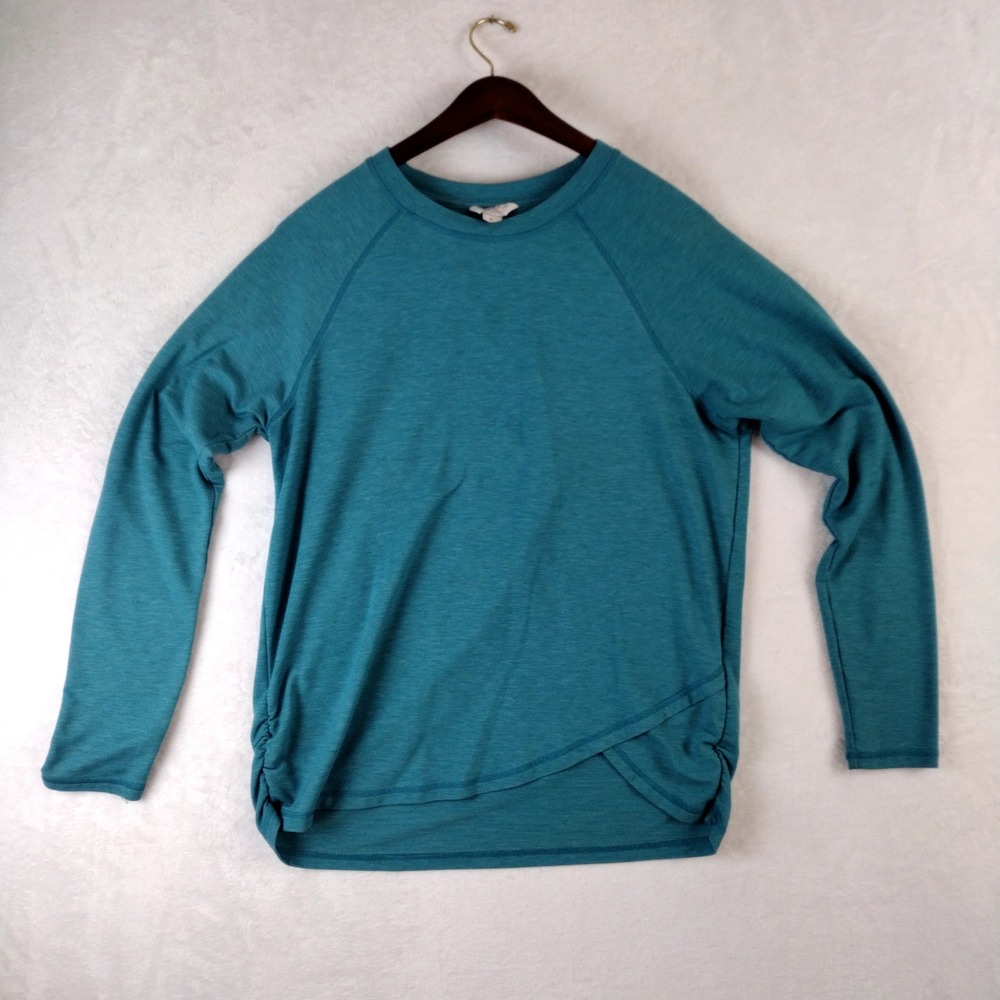 Danskin Womens XL Teal Blue Long Sleeve Crossover Hem Active Top 9178